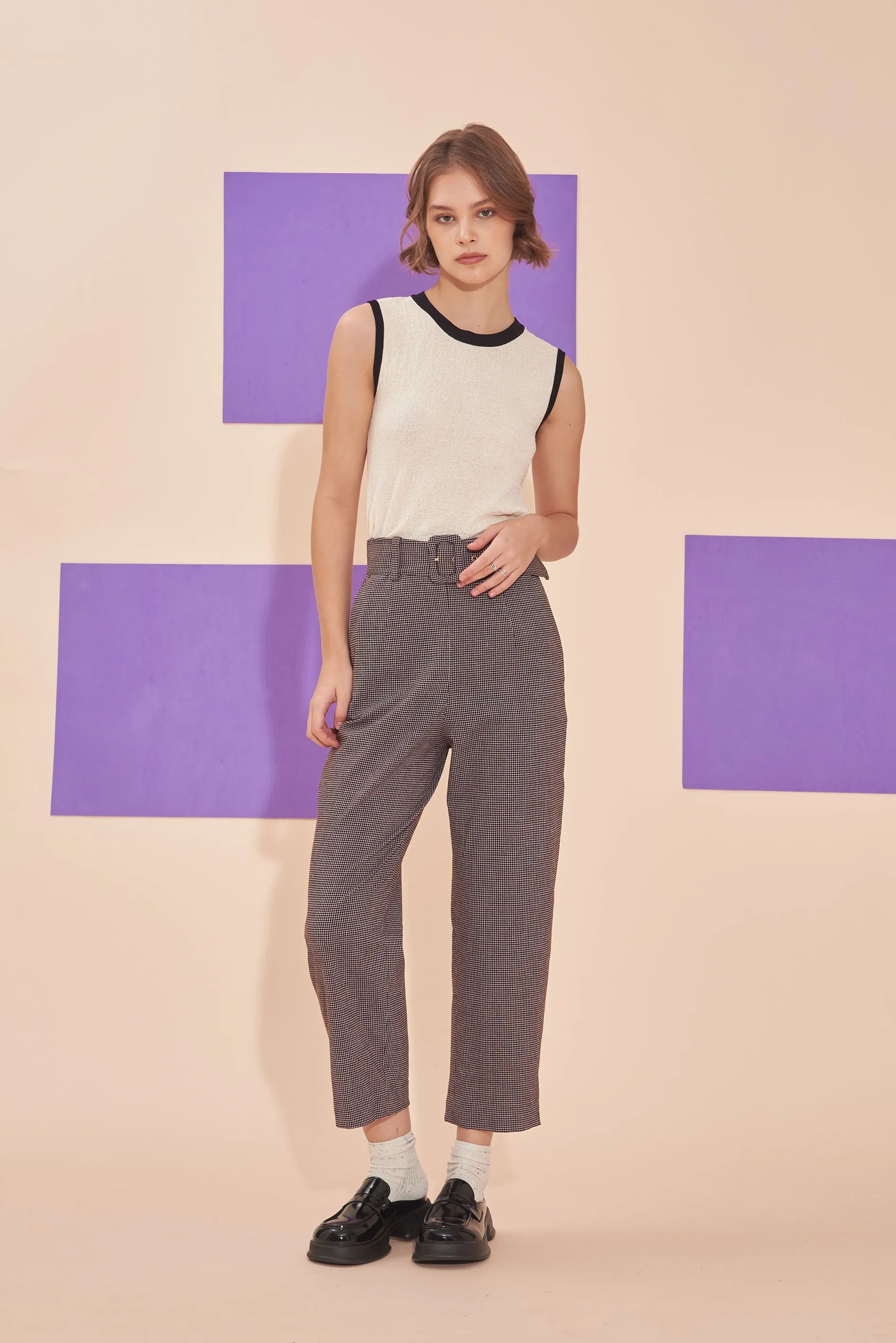 ON A HIGH NOTE | Checkered 60s Tailored High Waisted Straight Leg Pants