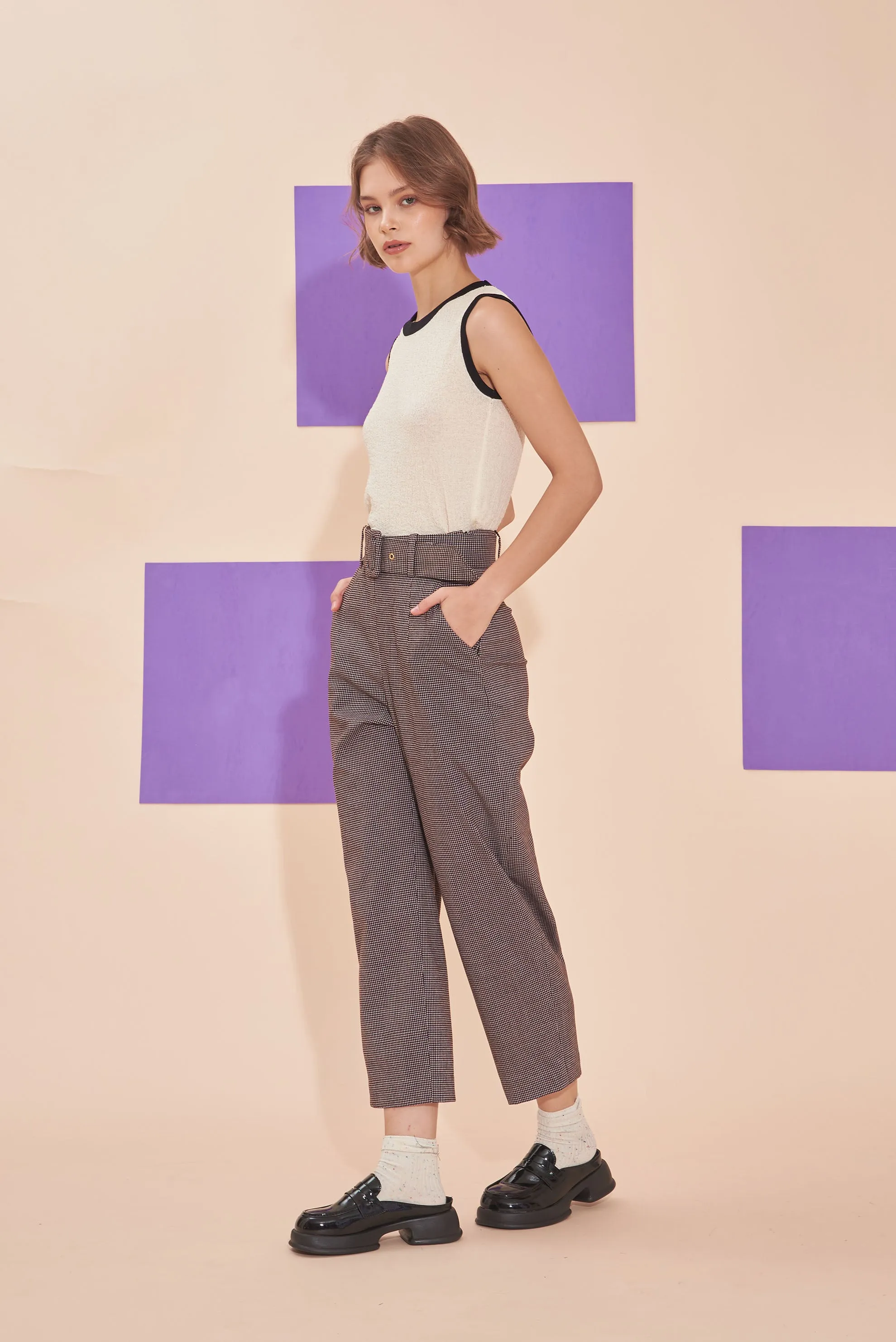 ON A HIGH NOTE | Checkered 60s Tailored High Waisted Straight Leg Pants