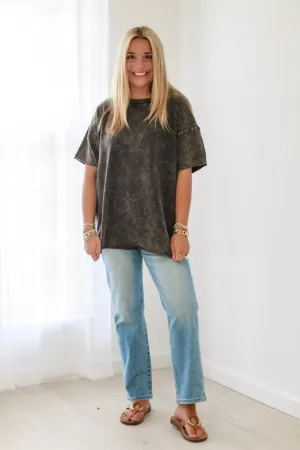 On the Edge of Fall Washed Top in Ash Black
