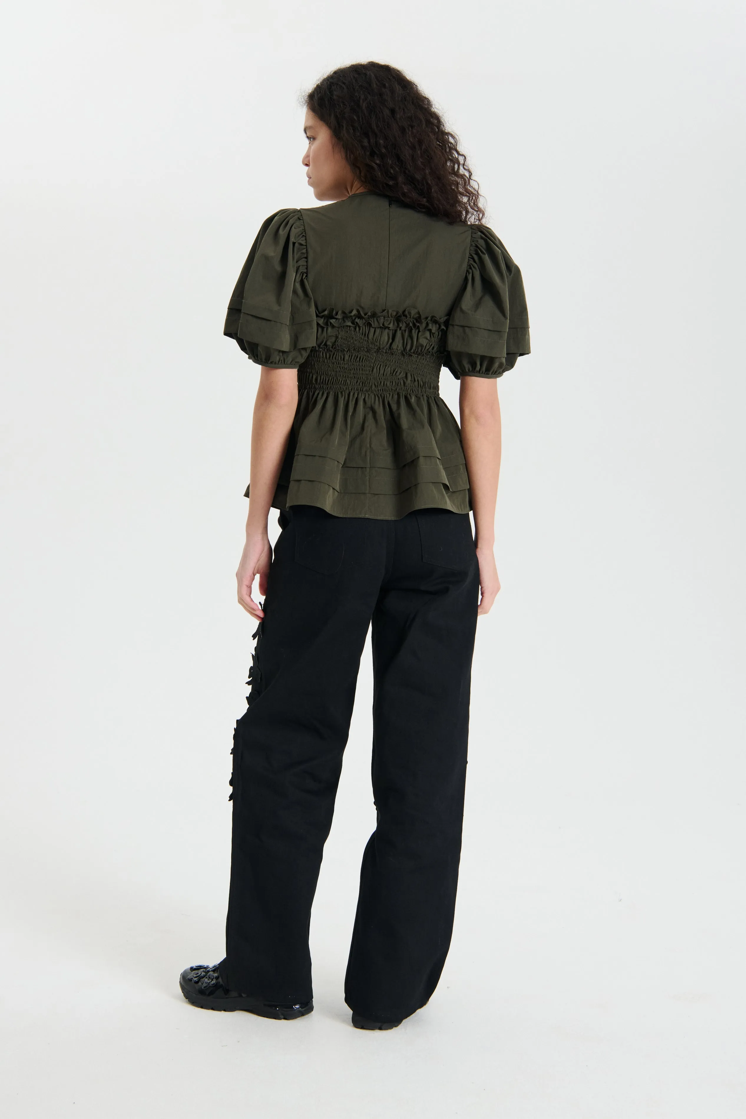 ONESSA | TOP RECYCLED TAFFETA GREY OLIVE
