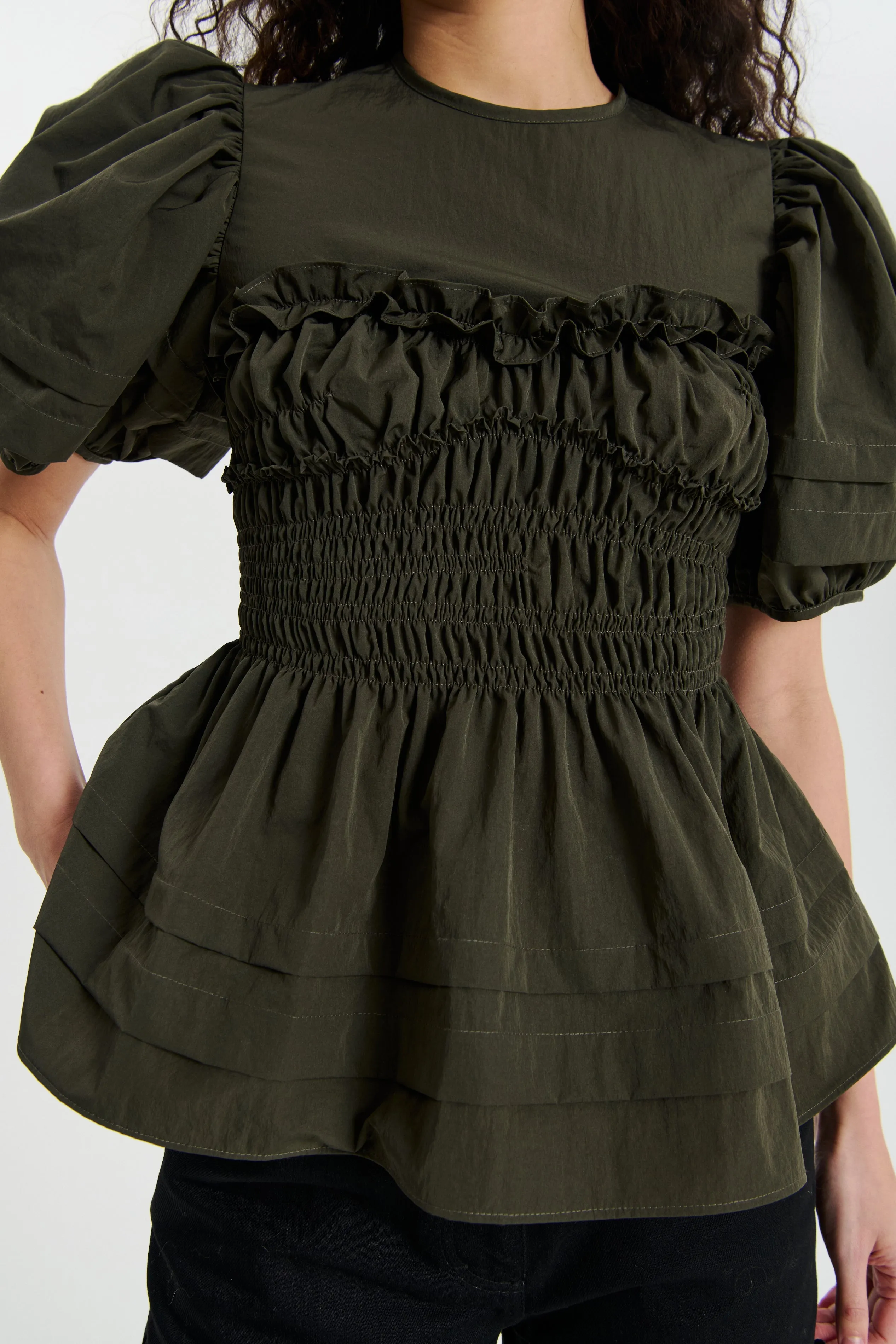 ONESSA | TOP RECYCLED TAFFETA GREY OLIVE