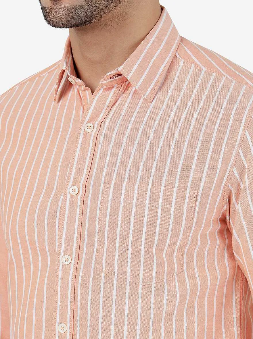 Orange Striped Slim Fit Casual Shirt | Greenfibre