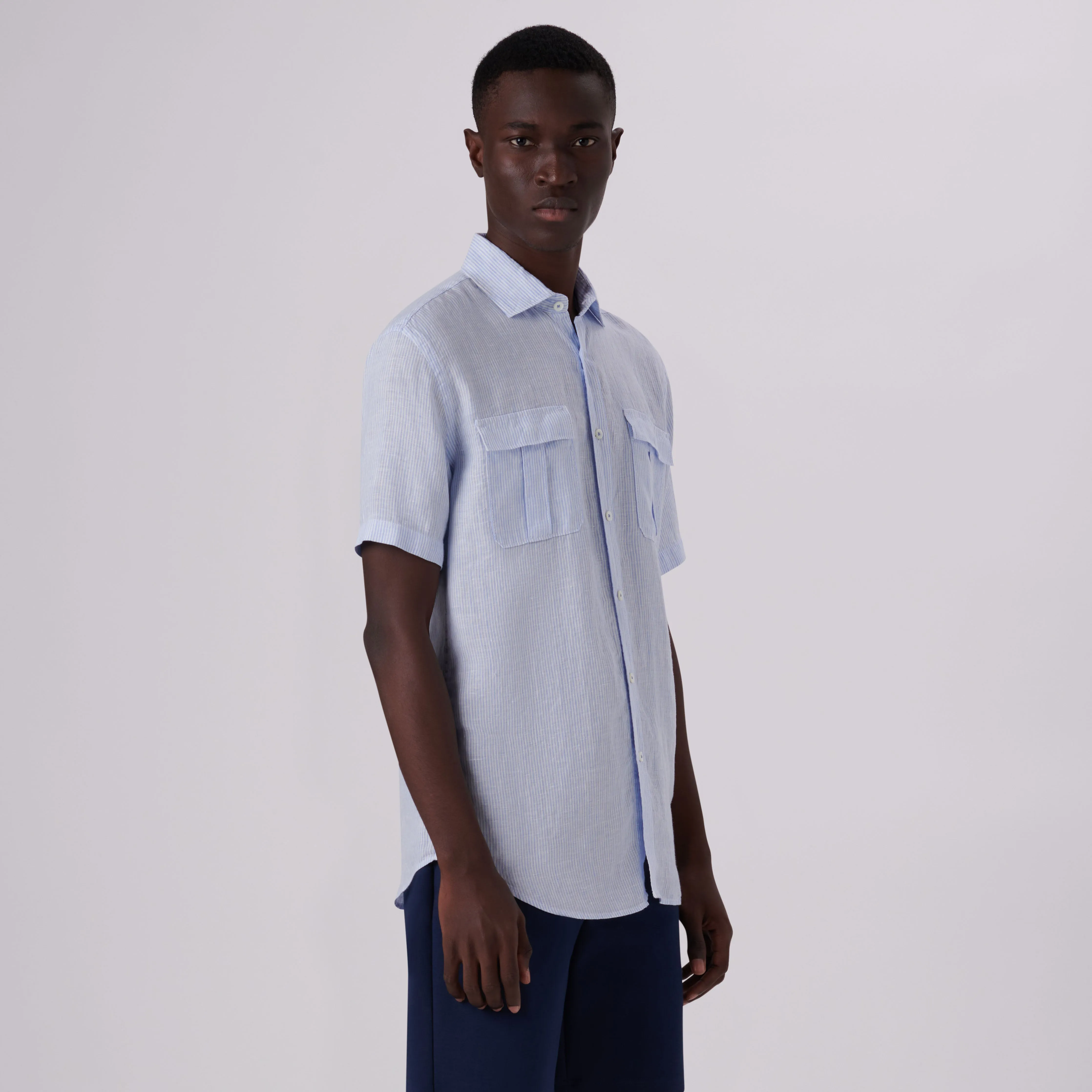 Orson Pin Striped Short Sleeve Linen Shirt