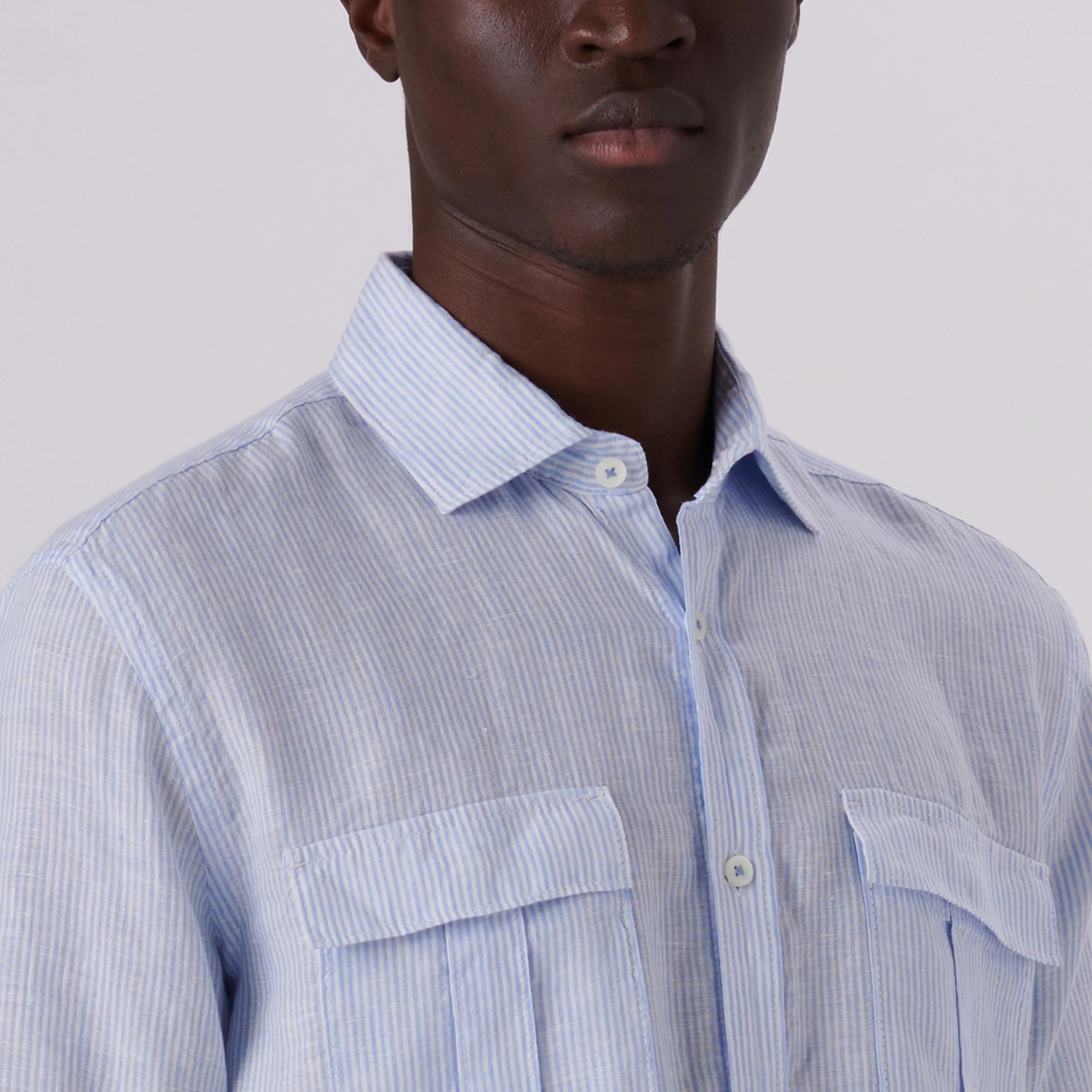 Orson Pin Striped Short Sleeve Linen Shirt