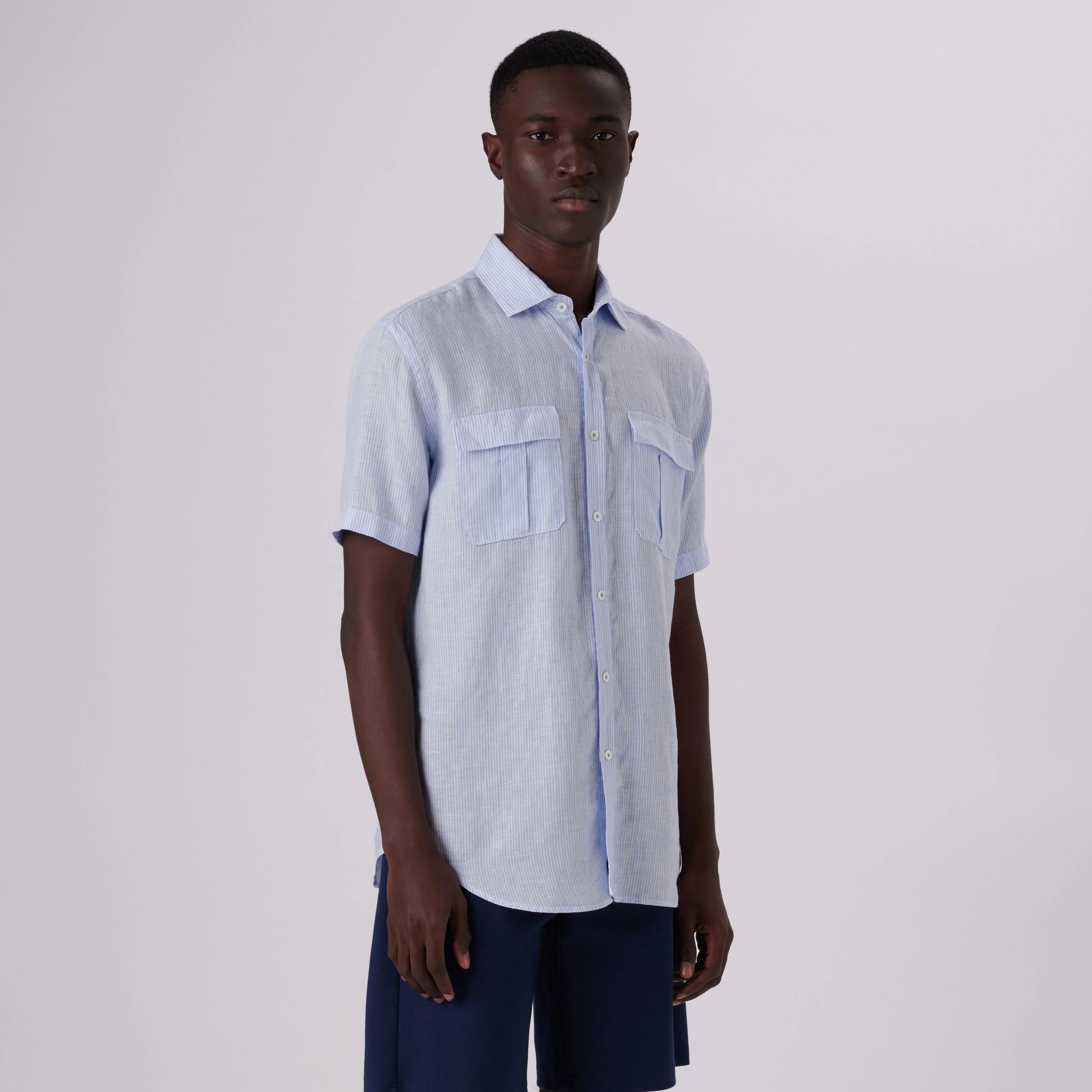 Orson Pin Striped Short Sleeve Linen Shirt
