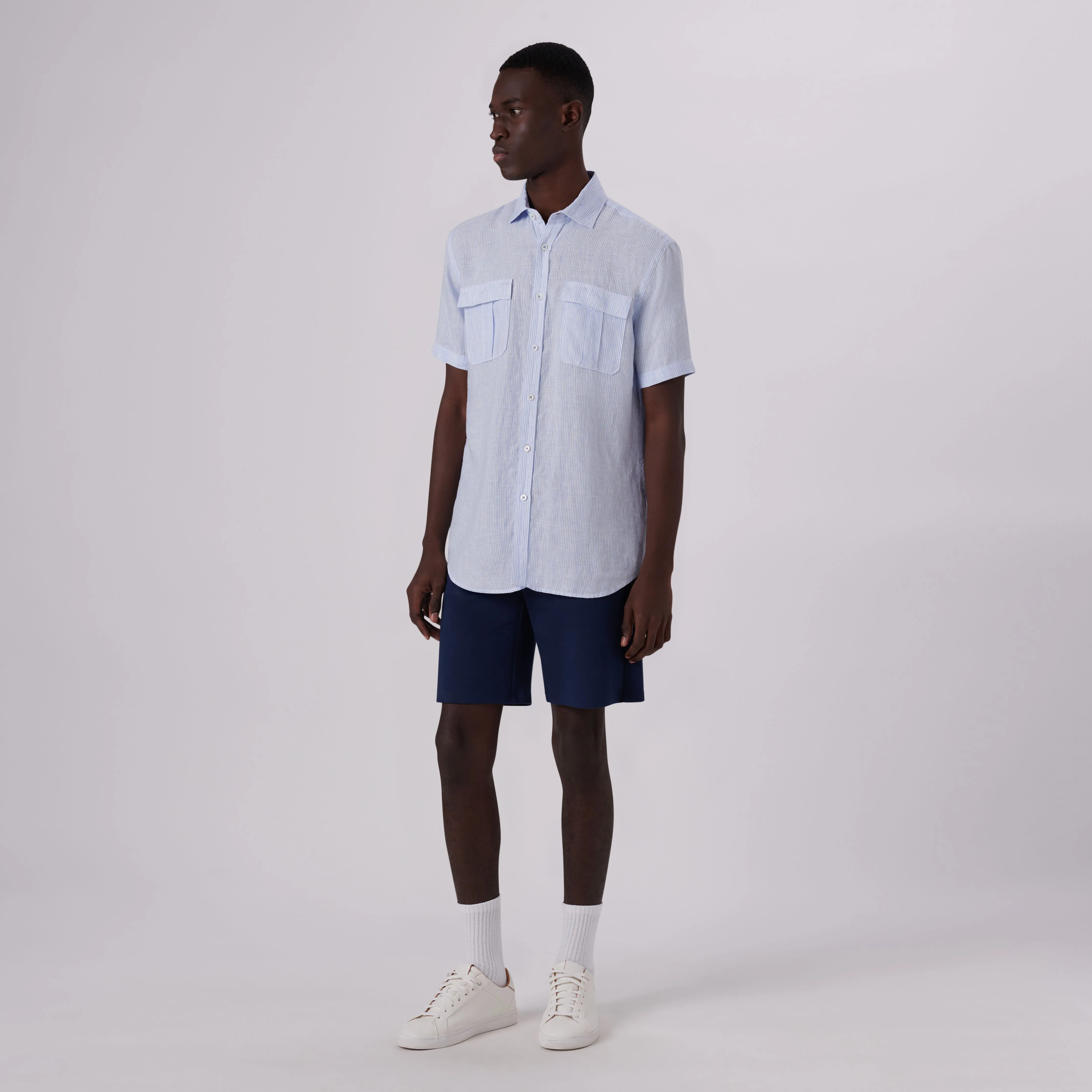 Orson Pin Striped Short Sleeve Linen Shirt