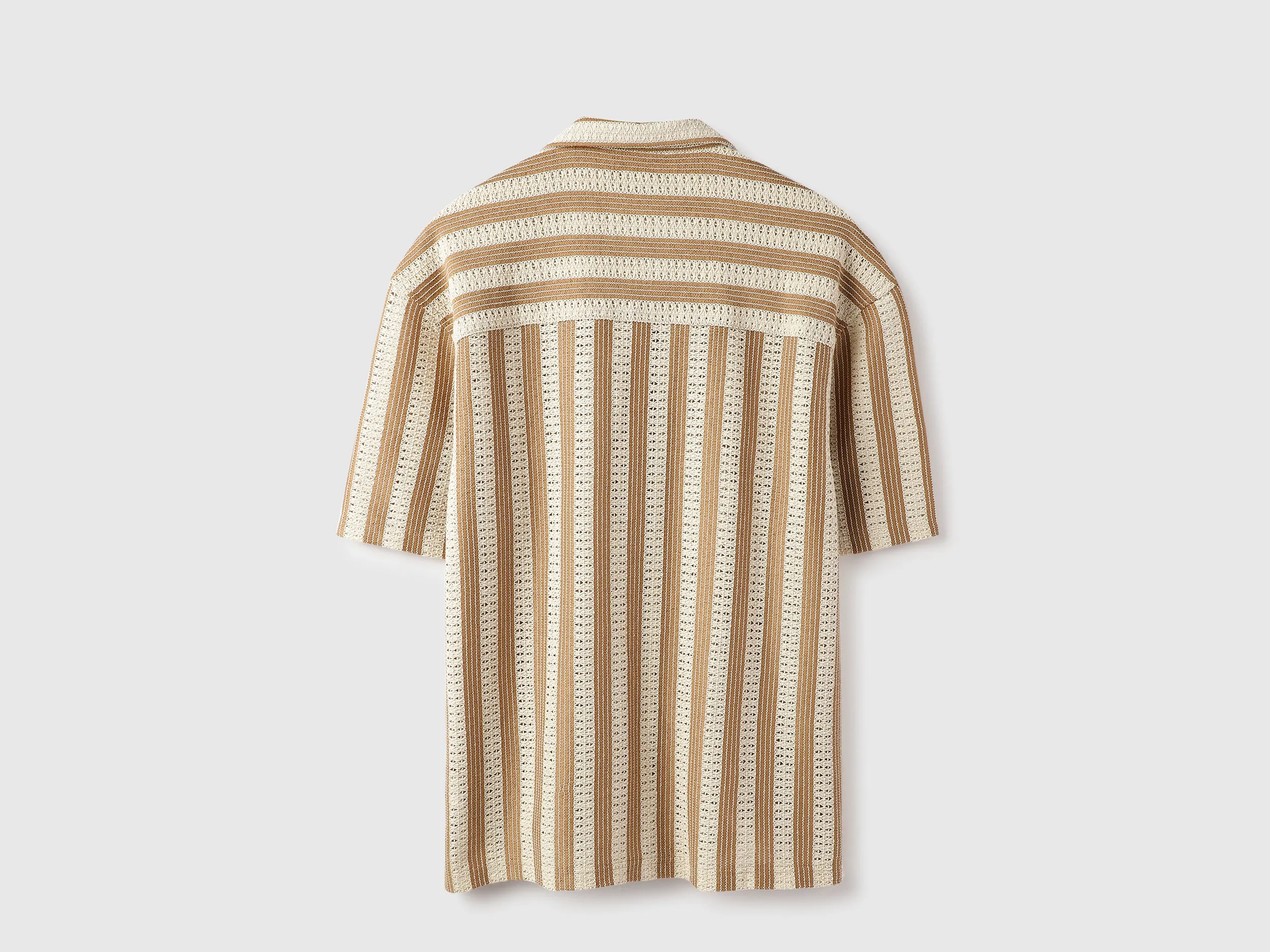 Oversize Fit Resort Collar Crochet Striped Shirt