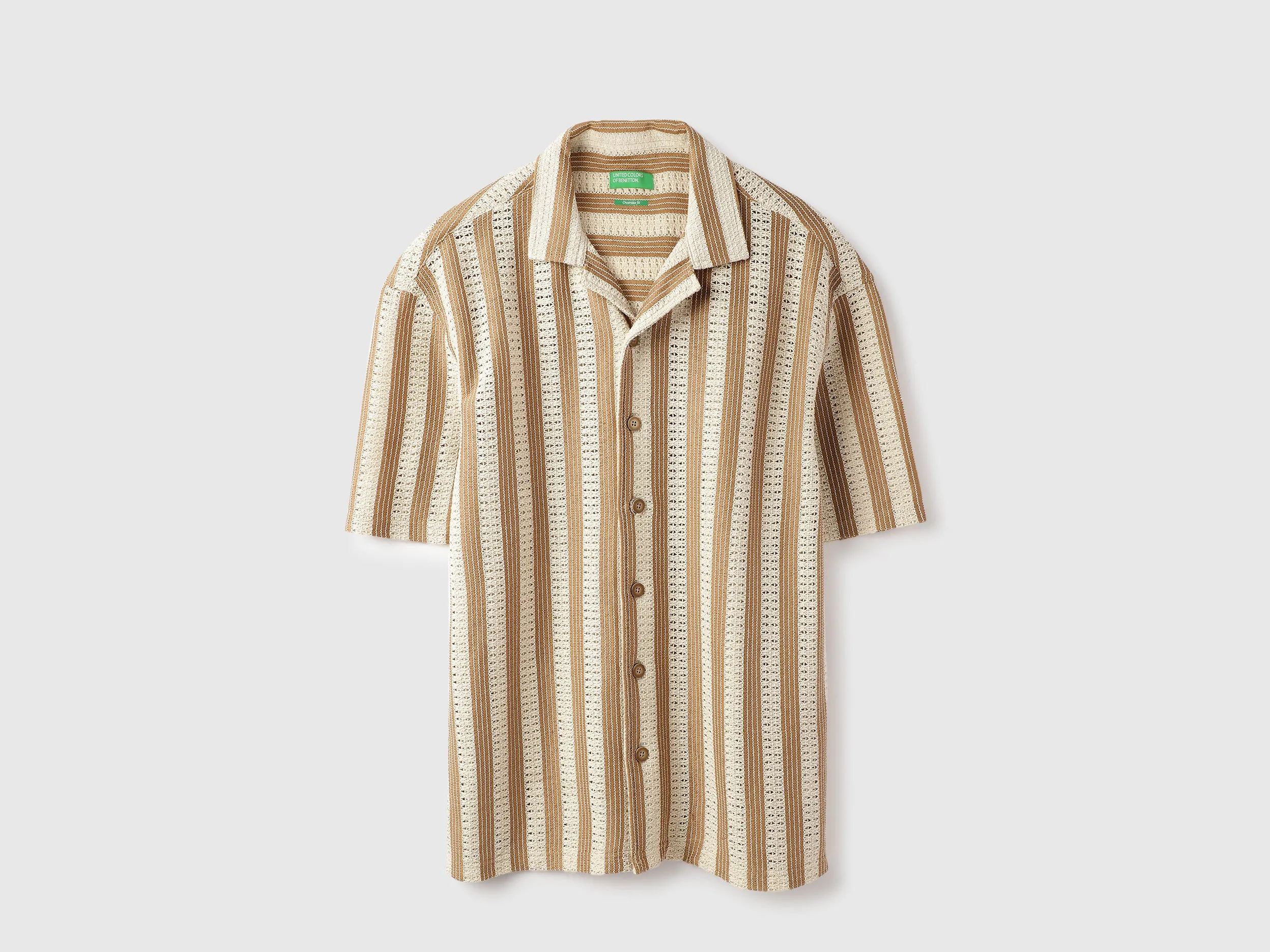 Oversize Fit Resort Collar Crochet Striped Shirt