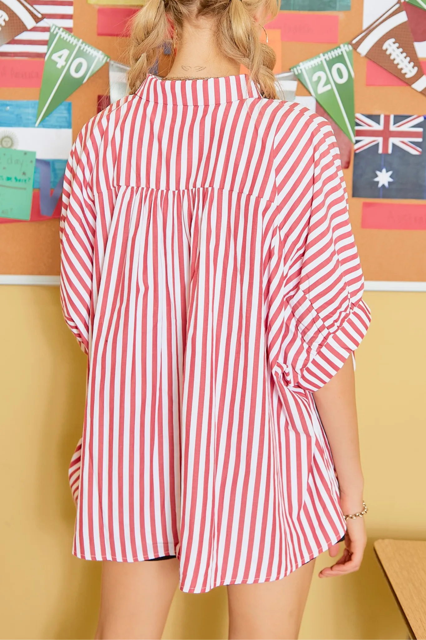 Oversized Button Down Red & White