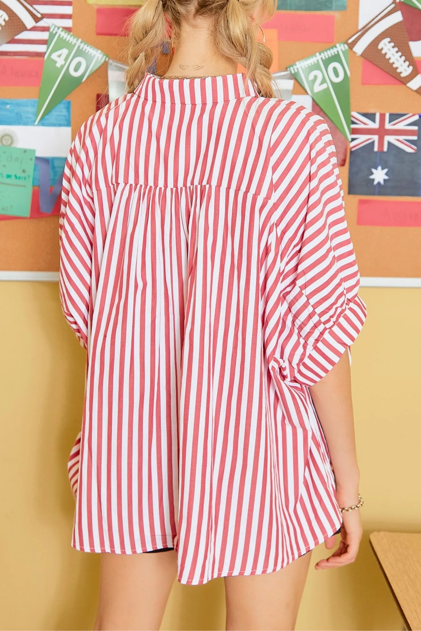 Oversized Button Down Red & White