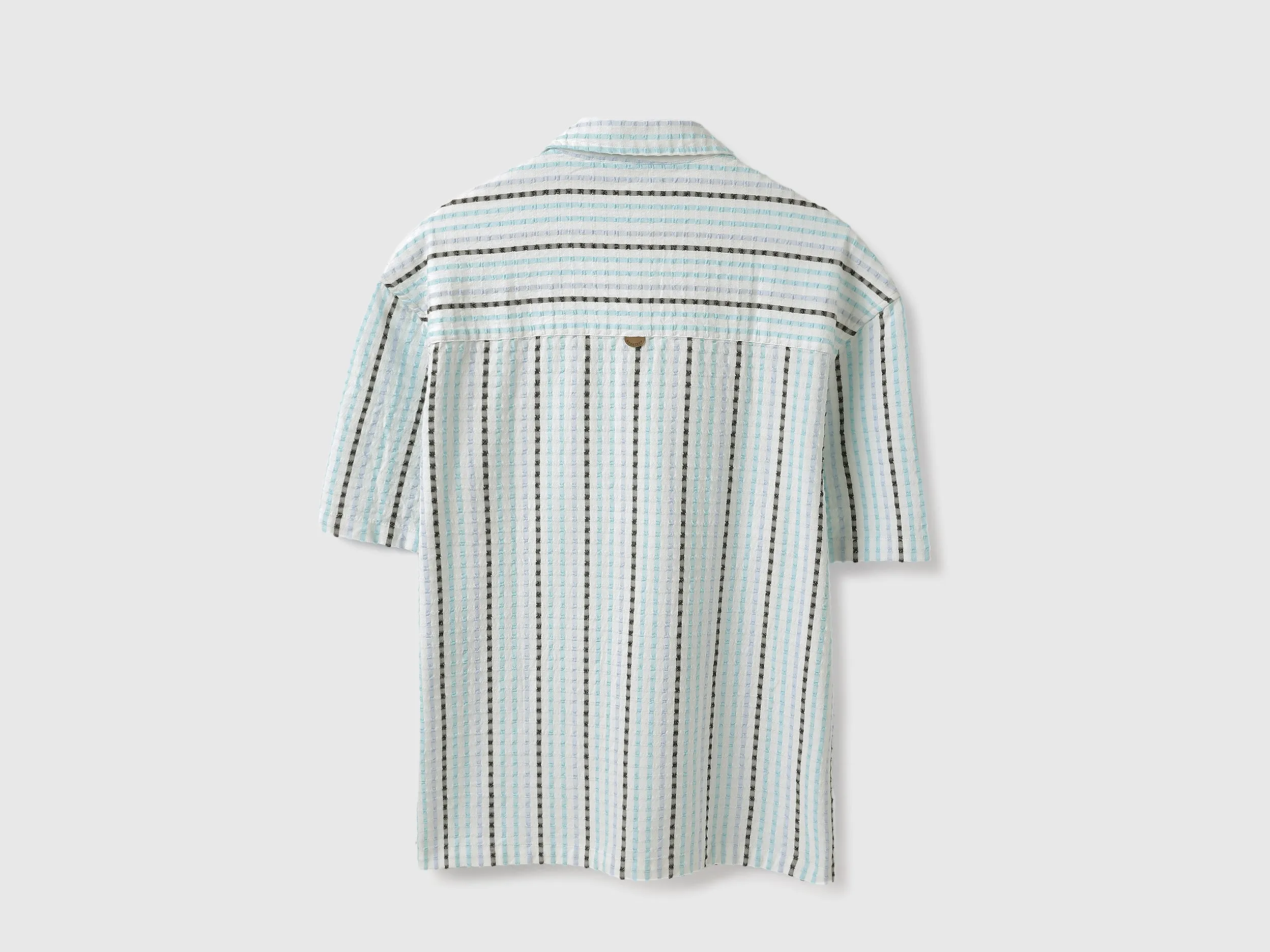 Oversized Fit Spread Collar Crinkle Dobby Striped Shirt