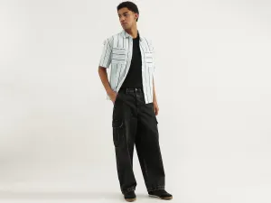 Oversized Fit Spread Collar Crinkle Dobby Striped Shirt