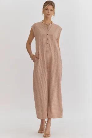 Oversized Striped Wide Leg Romper {Sand}