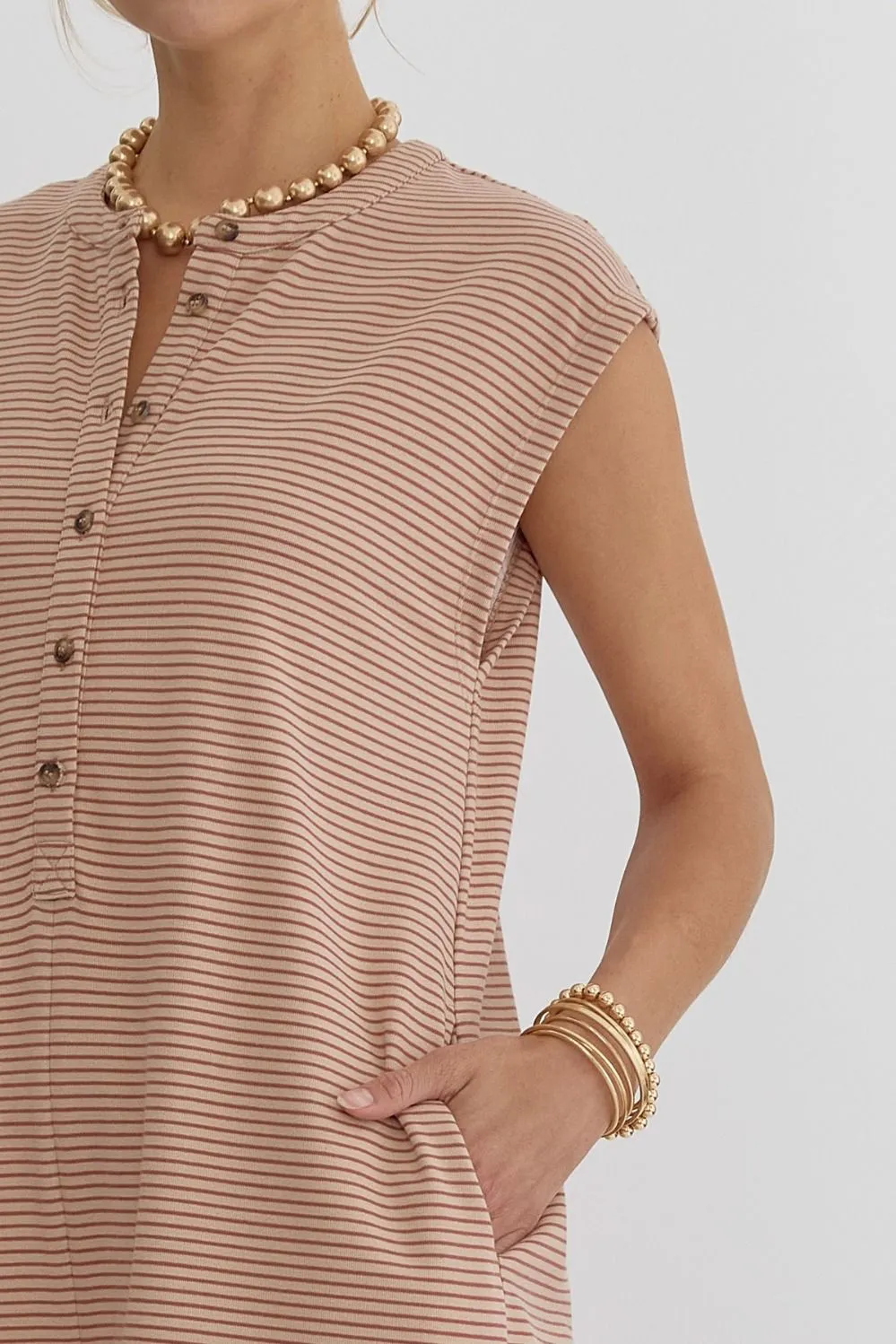 Oversized Striped Wide Leg Romper {Sand}