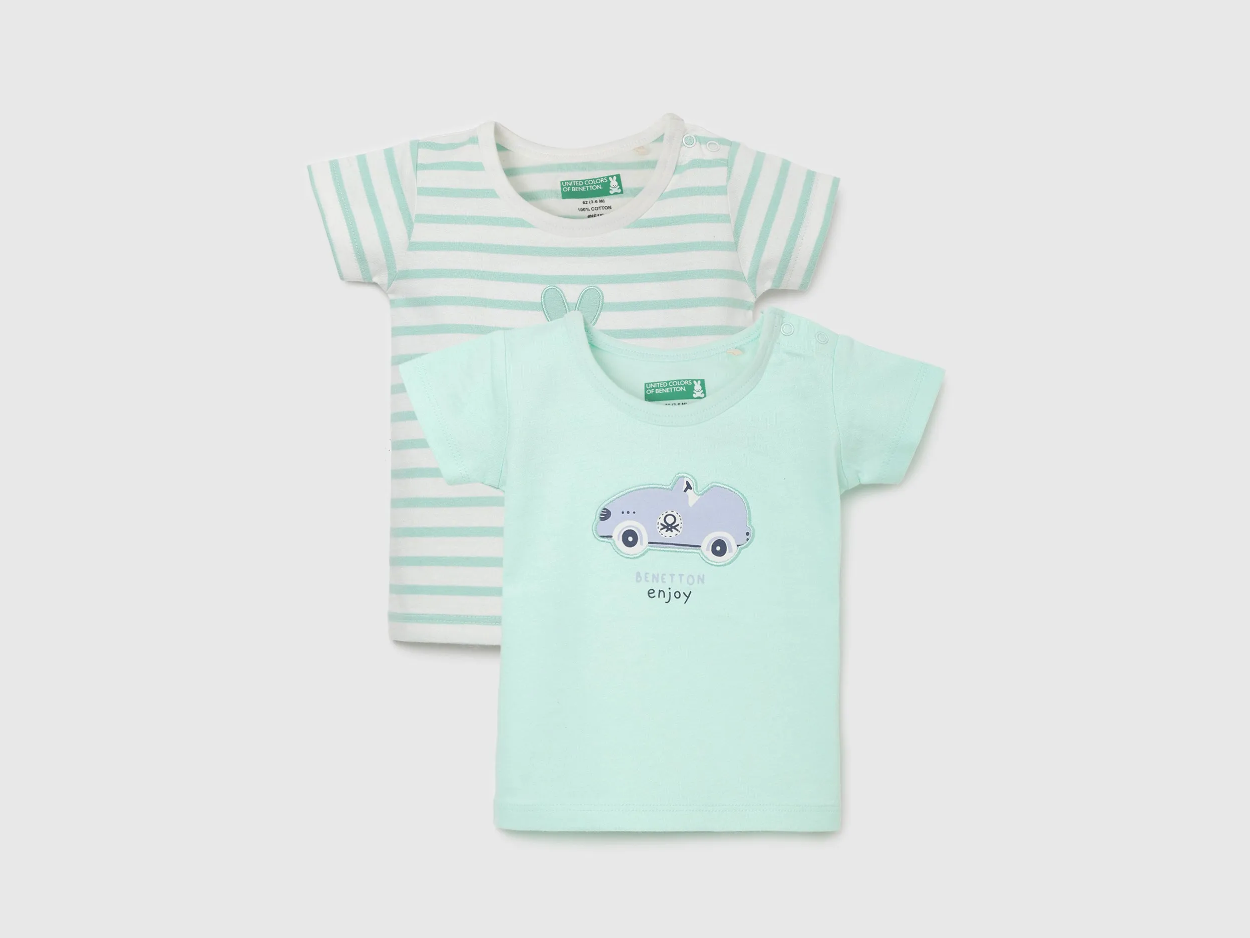 Pack of 2 Regular Fit Round Neck Striped and Printed Baby T-Shirts