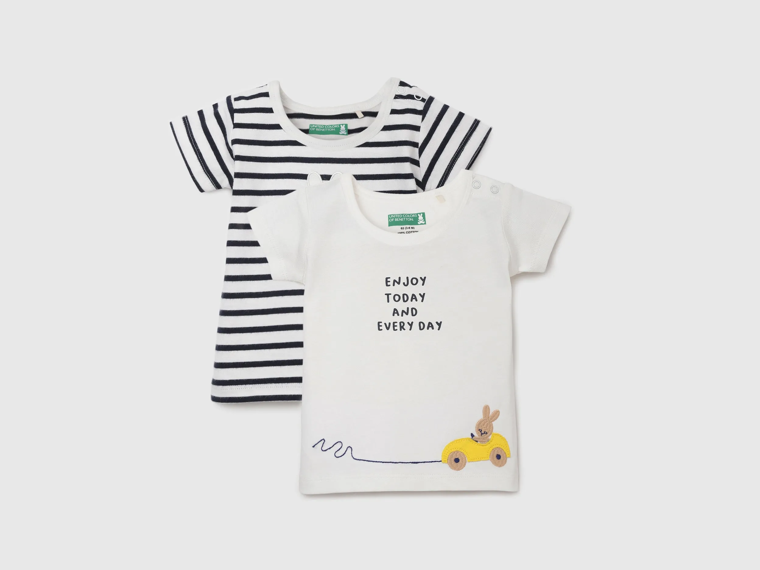 Pack of 2 Regular Fit Round Neck Striped and Printed Baby T-Shirts