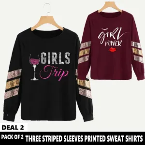 PACK OF 2 THREE STRIPED SLEEVES PRINTED SWEAT SHIRTS