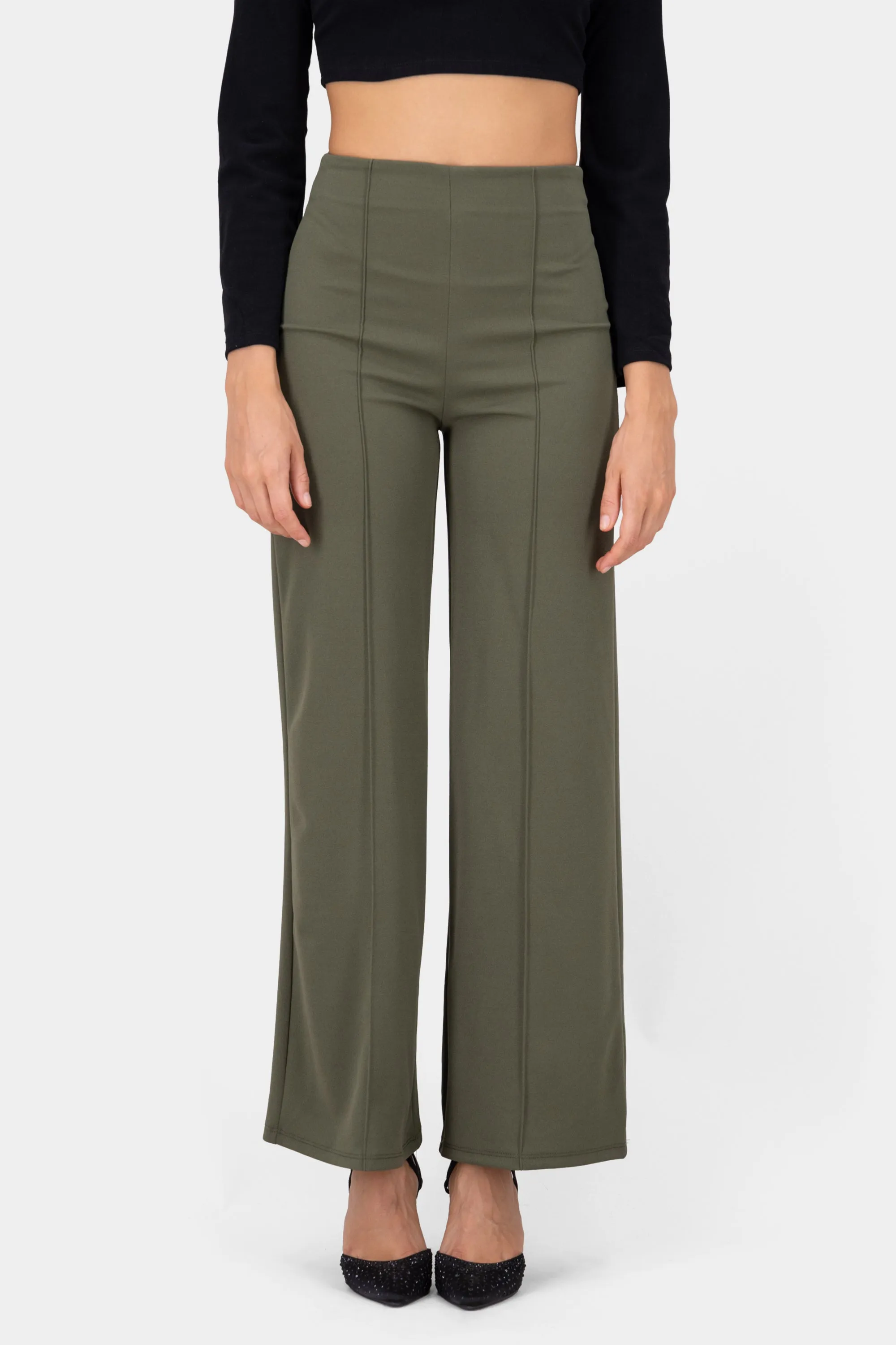 Pantalón Wide Leg Cintura Alta Costuras