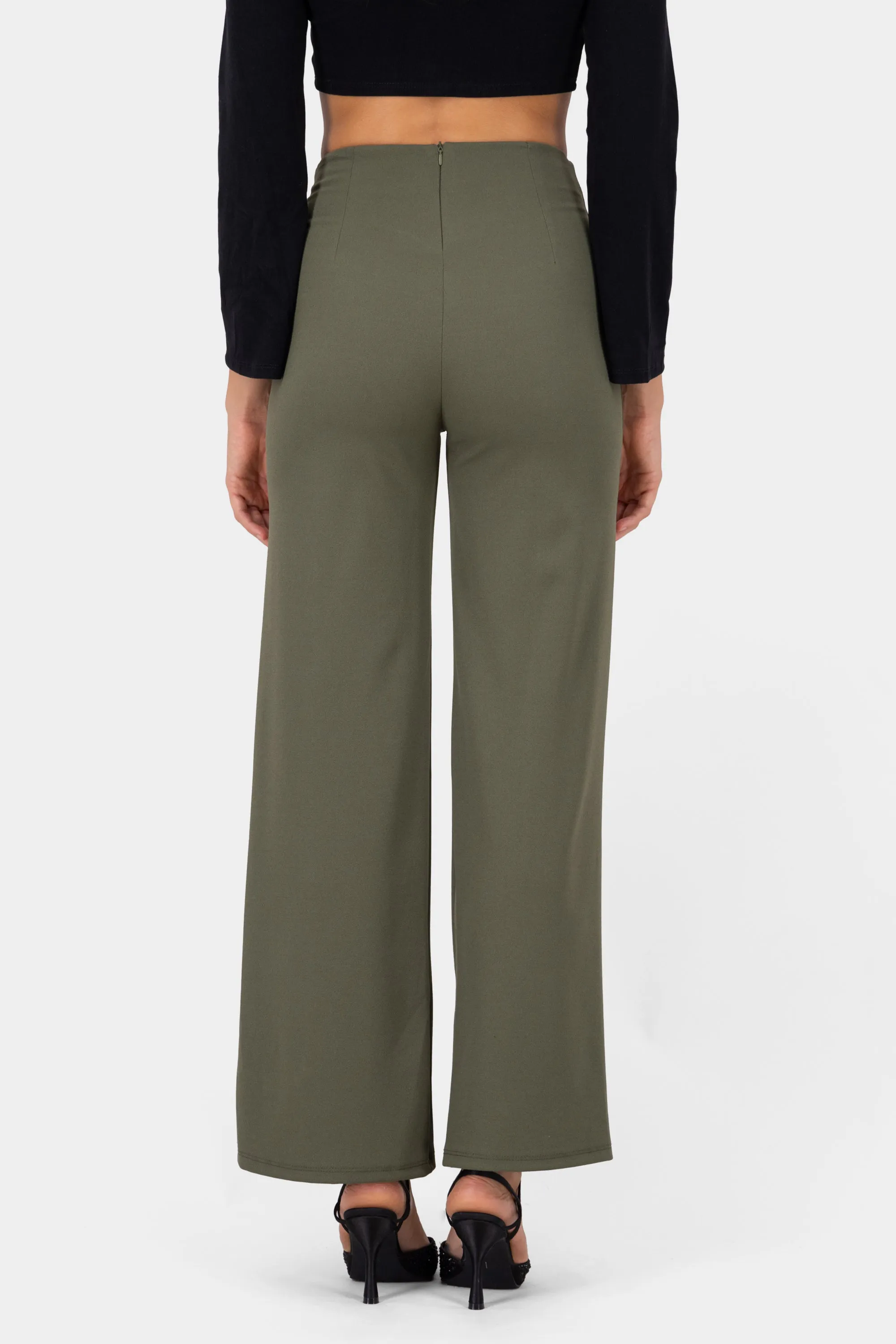 Pantalón Wide Leg Cintura Alta Costuras