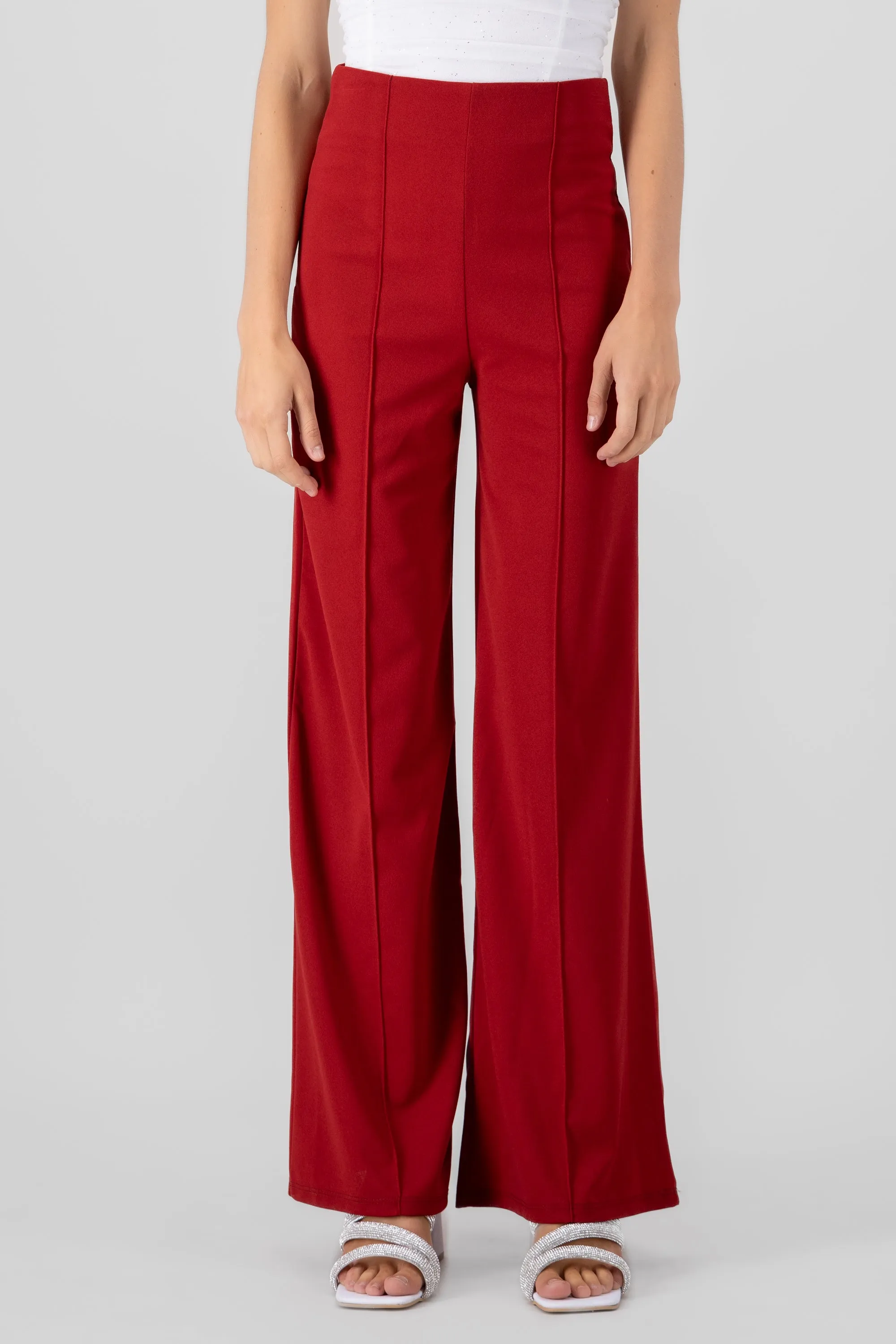 Pantalón Wide Leg Cintura Alta Costuras
