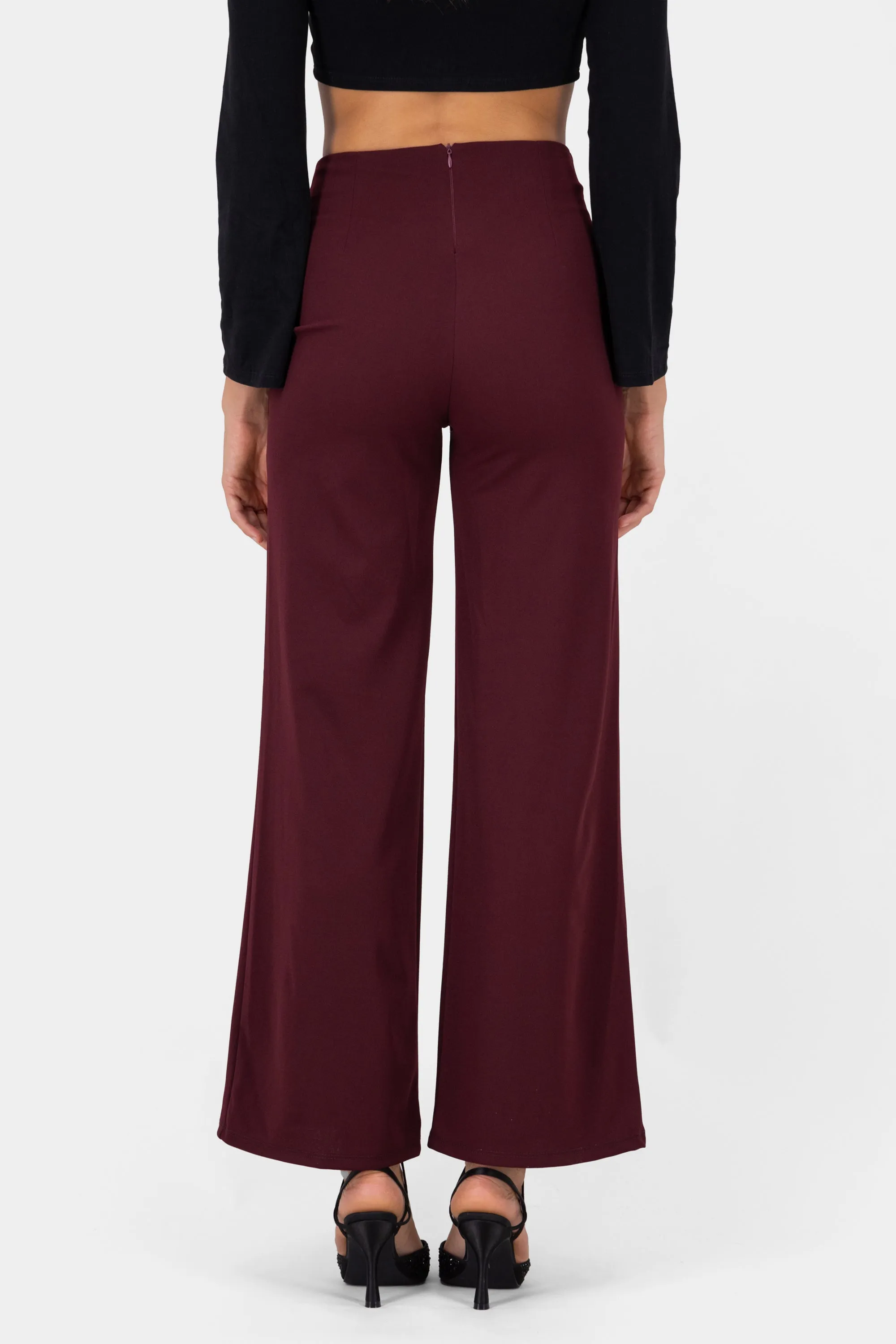 Pantalón Wide Leg Cintura Alta Costuras