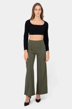 Pantalón Wide Leg Cintura Alta Costuras