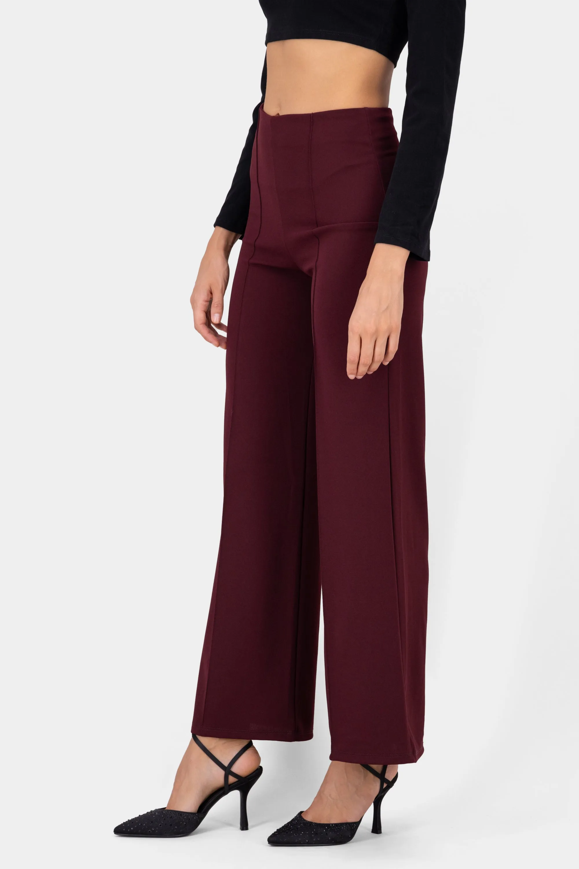 Pantalón Wide Leg Cintura Alta Costuras