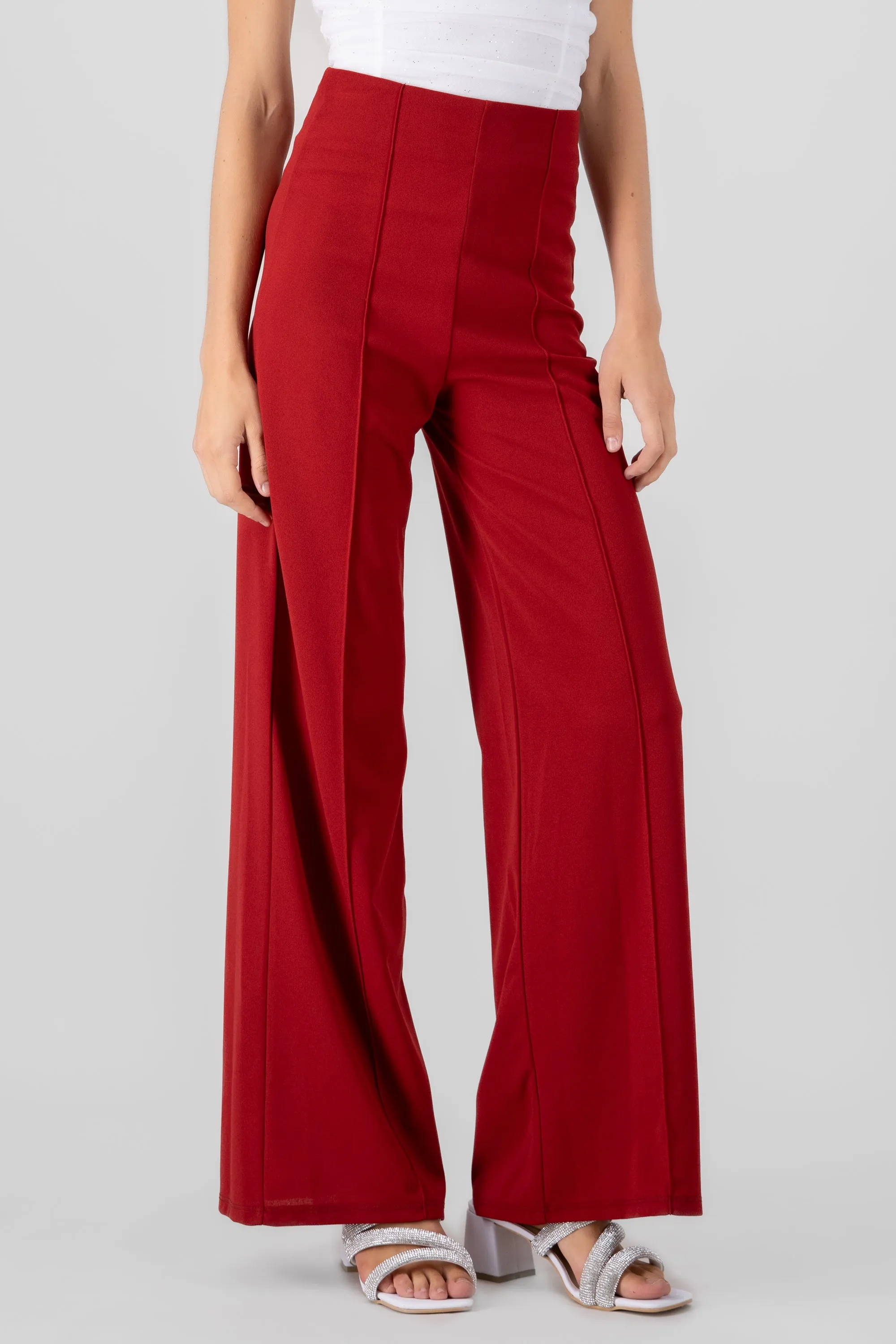 Pantalón Wide Leg Cintura Alta Costuras