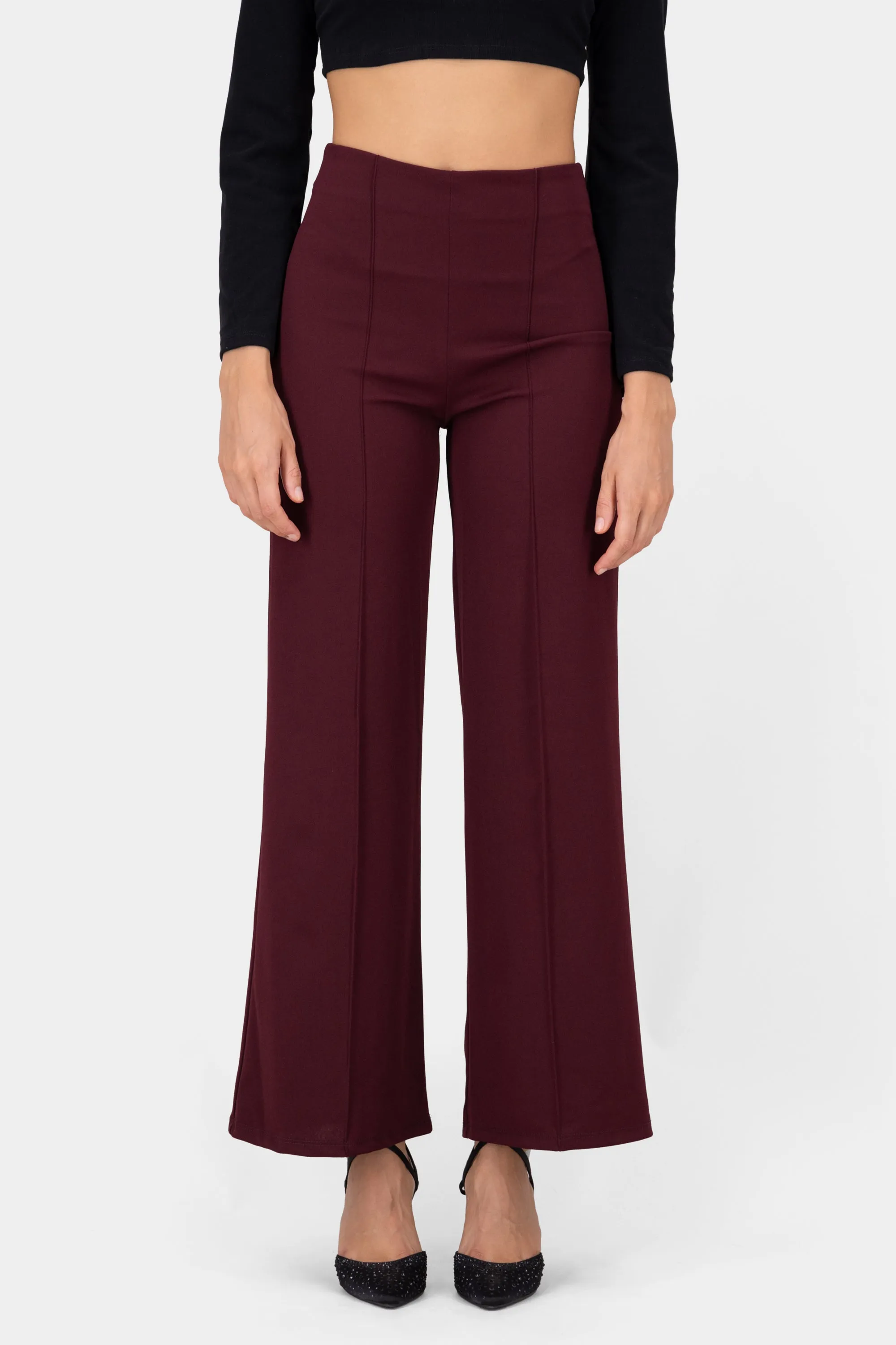 Pantalón Wide Leg Cintura Alta Costuras