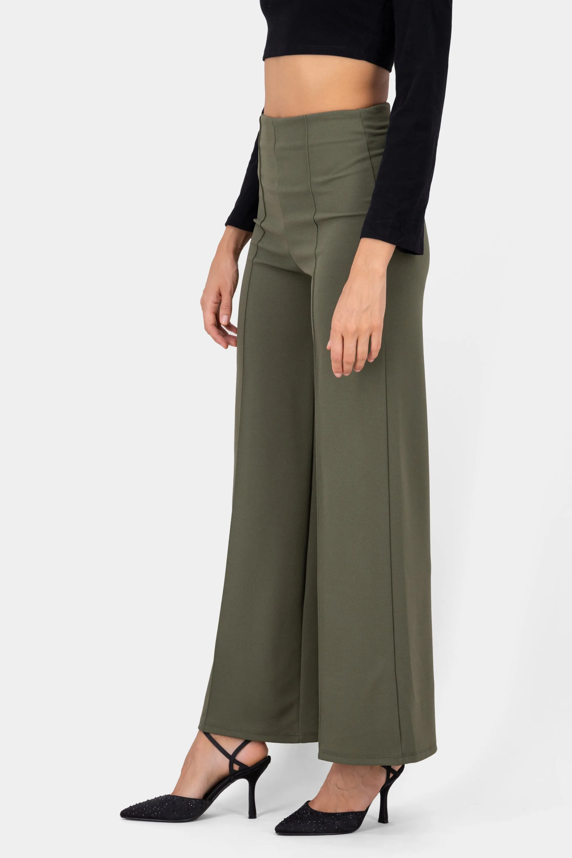 Pantalón Wide Leg Cintura Alta Costuras