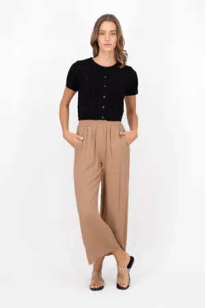 Pantalón Wide Leg Cintura Alta Fruncida