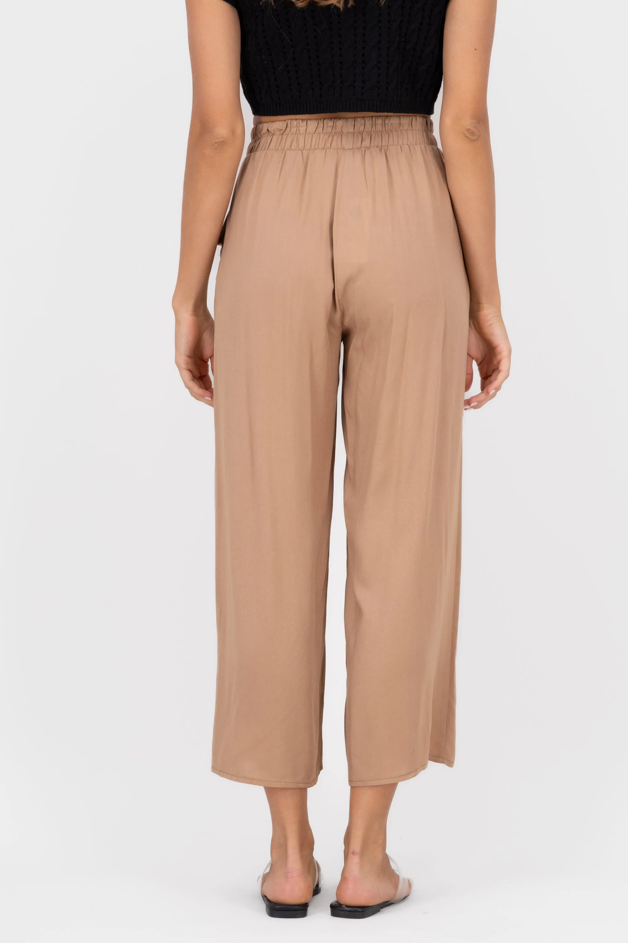 Pantalón Wide Leg Cintura Alta Fruncida