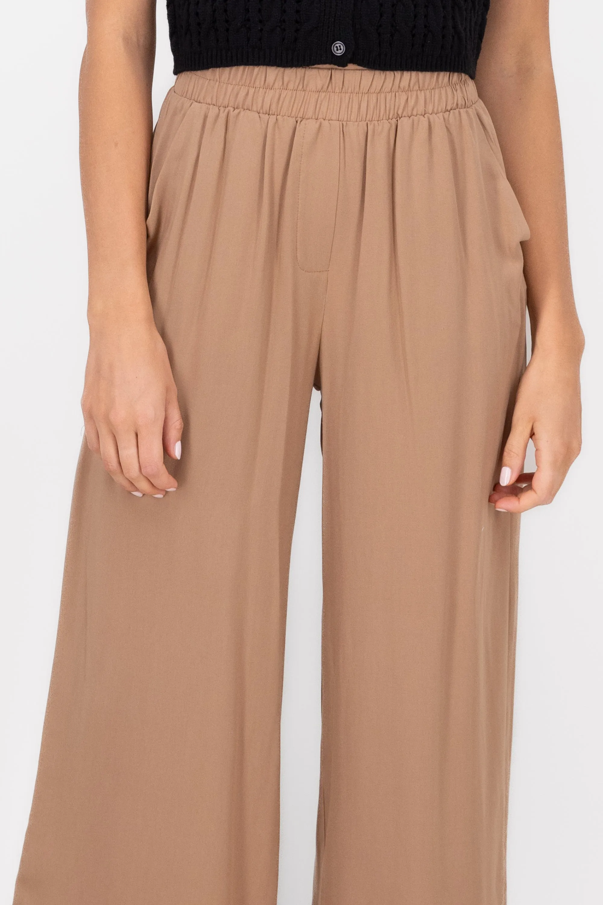 Pantalón Wide Leg Cintura Alta Fruncida
