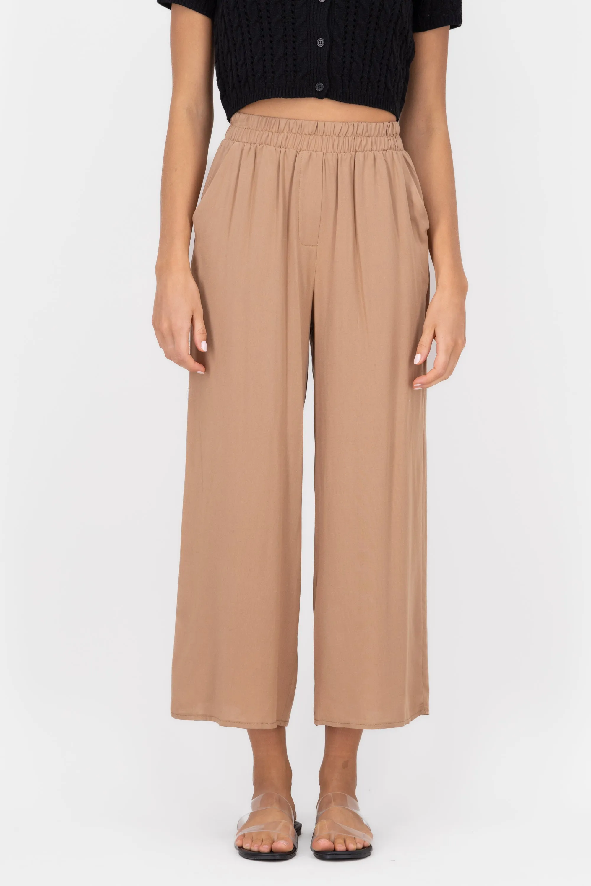 Pantalón Wide Leg Cintura Alta Fruncida