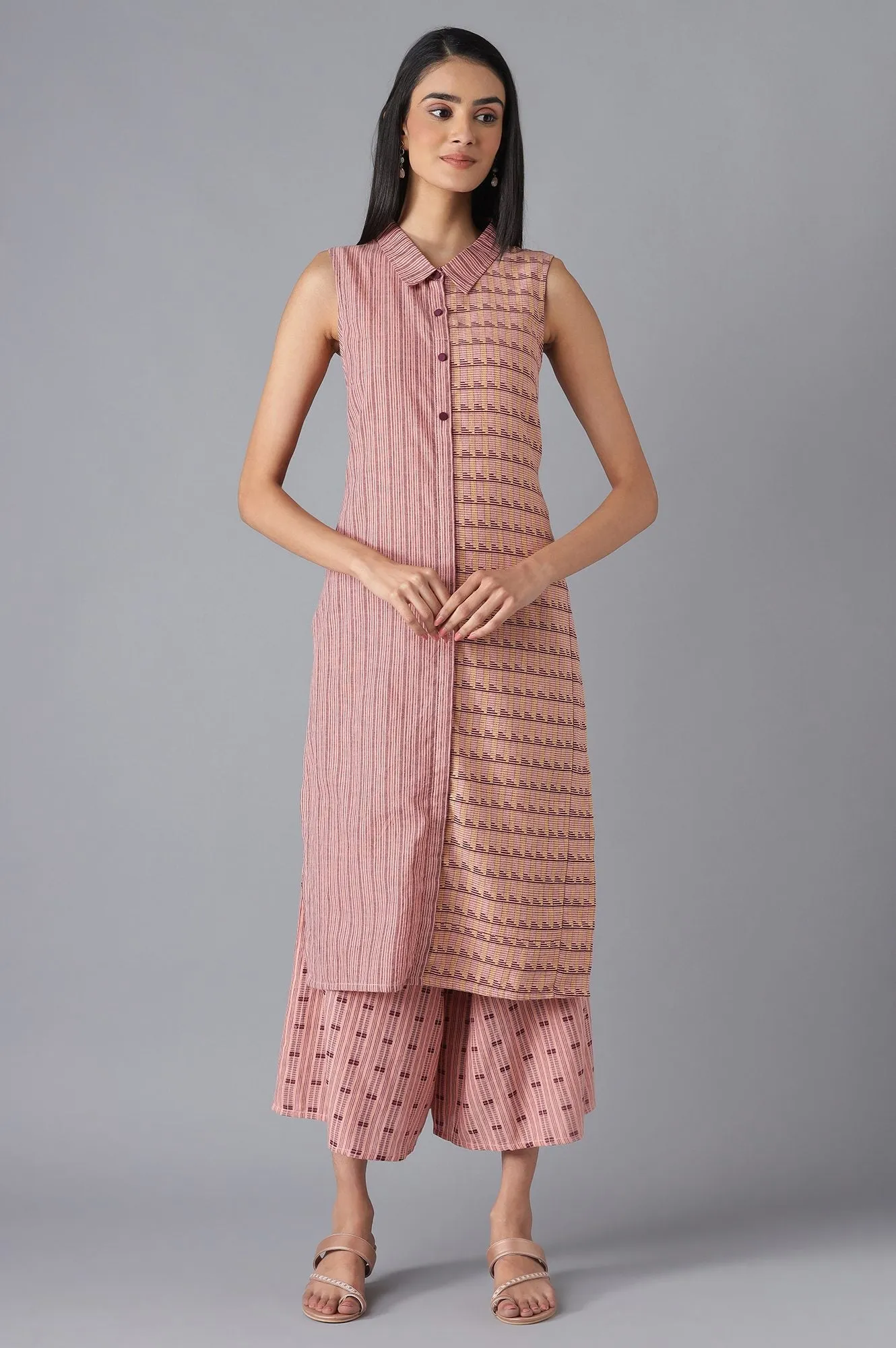Peach kurta with Culottes Set