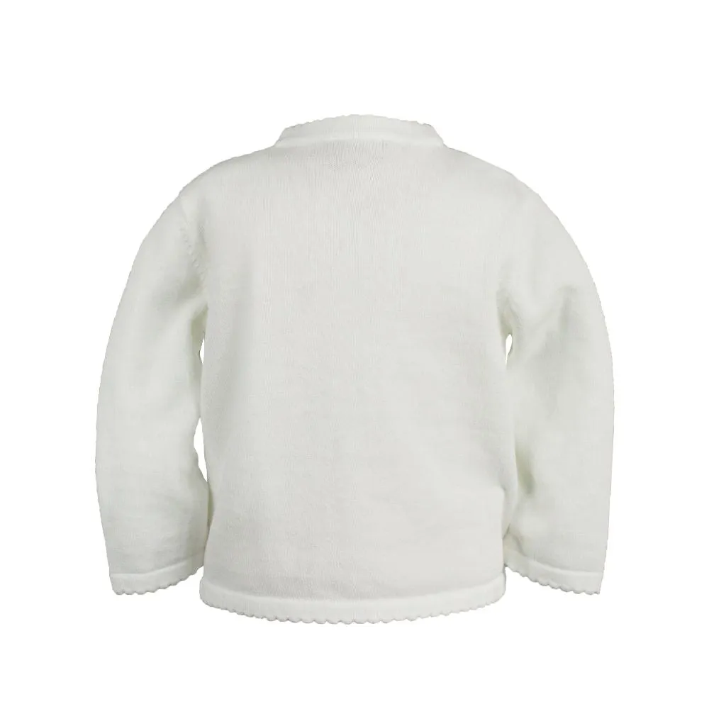 Petit Ami: Classic Sweater with Scalloped Edges - White