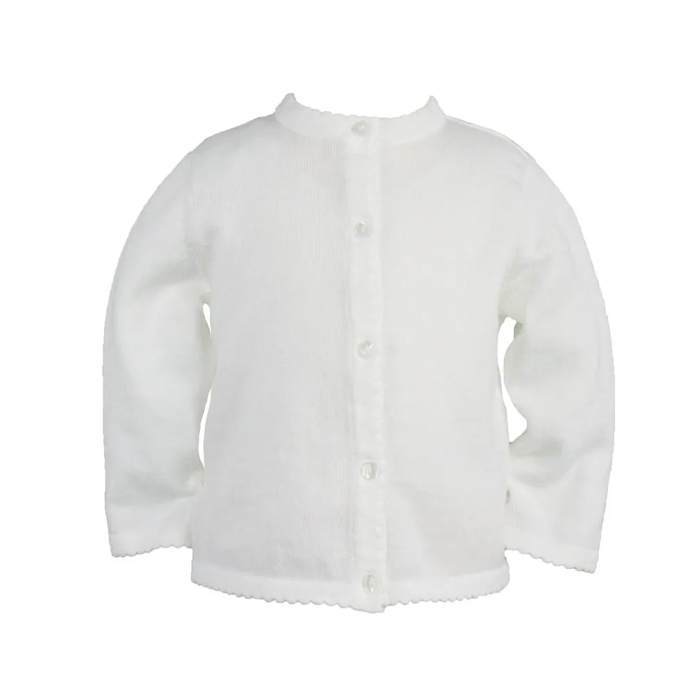 Petit Ami: Classic Sweater with Scalloped Edges - White