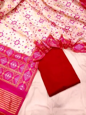 Pink  Banarasi Silk Katan Patola Design Suit