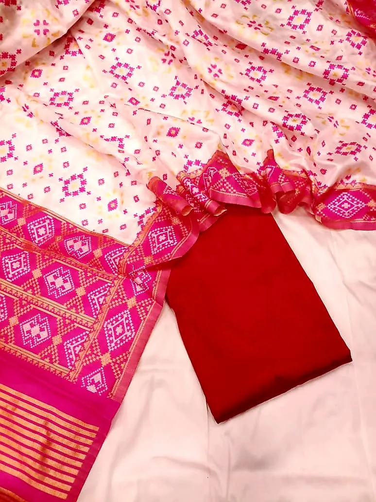 Pink  Banarasi Silk Katan Patola Design Suit