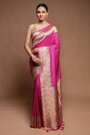 Pink Dupion Silk Saree With Blouse Piece
