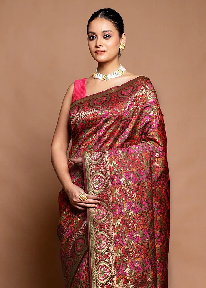 Pink Dupion Silk Saree With Blouse Piece