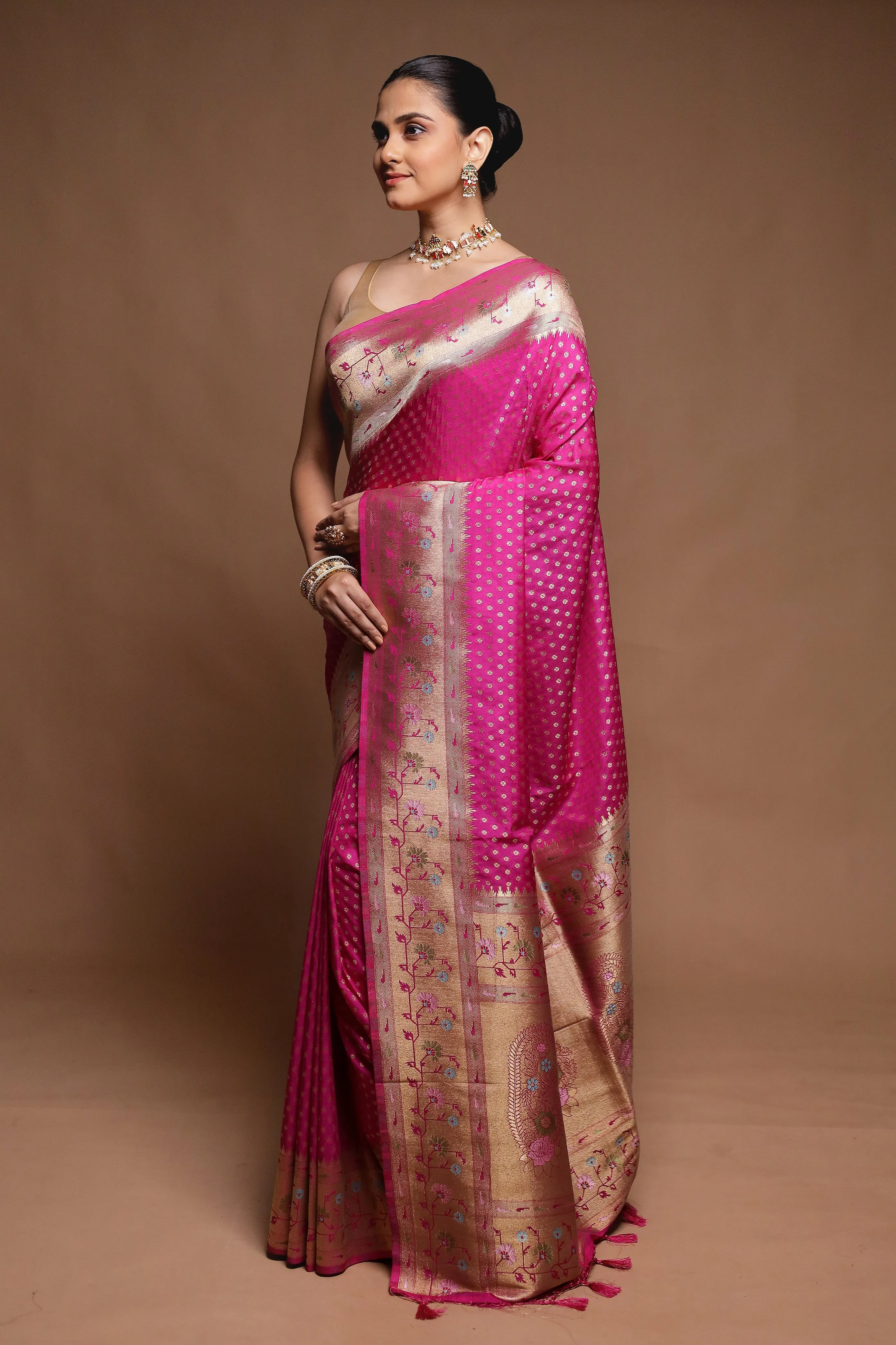 Pink Dupion Silk Saree With Blouse Piece