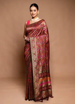 Pink Dupion Silk Saree With Blouse Piece