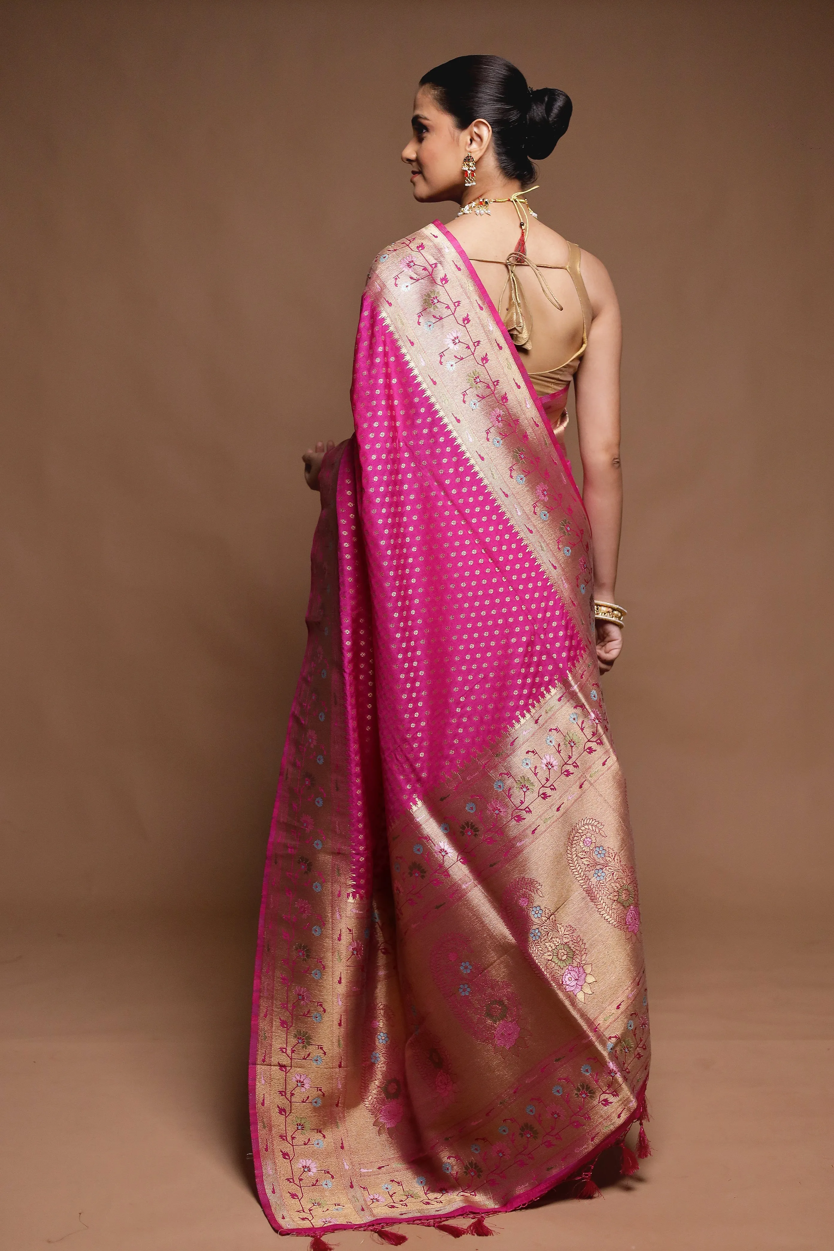 Pink Dupion Silk Saree With Blouse Piece