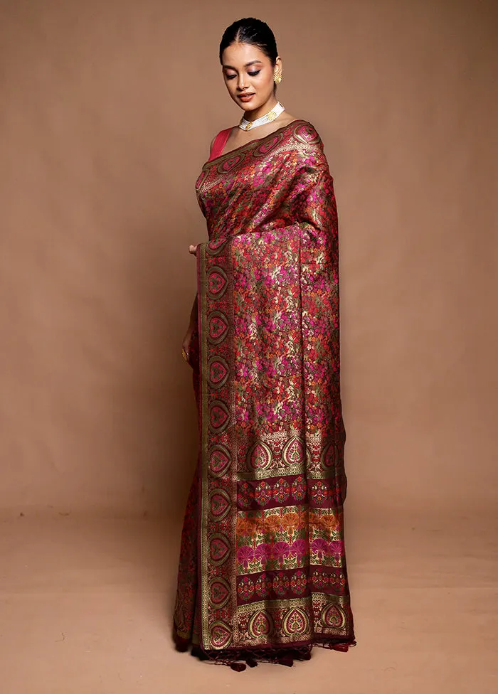Pink Dupion Silk Saree With Blouse Piece