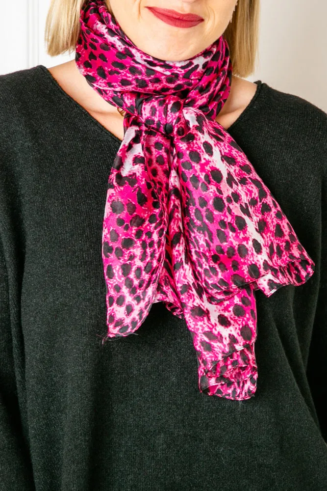 Pink Leopard Silk Scarf