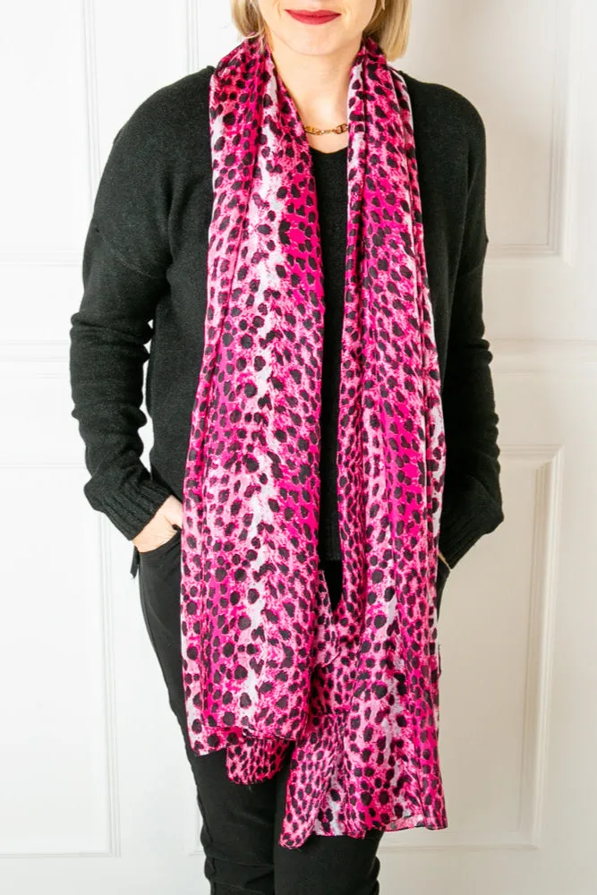 Pink Leopard Silk Scarf