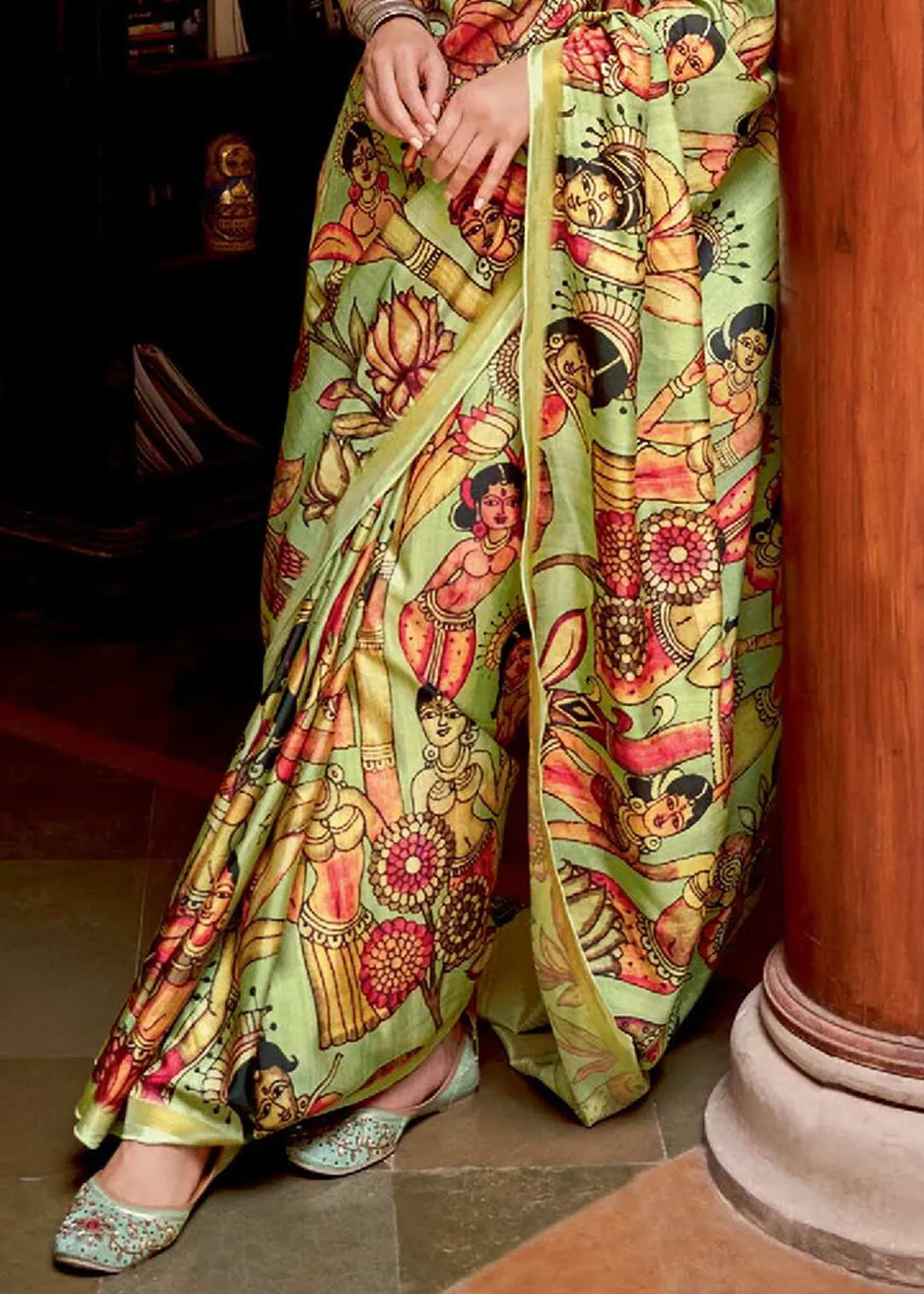 Pistachio Green Printed Soft Silk Saree
