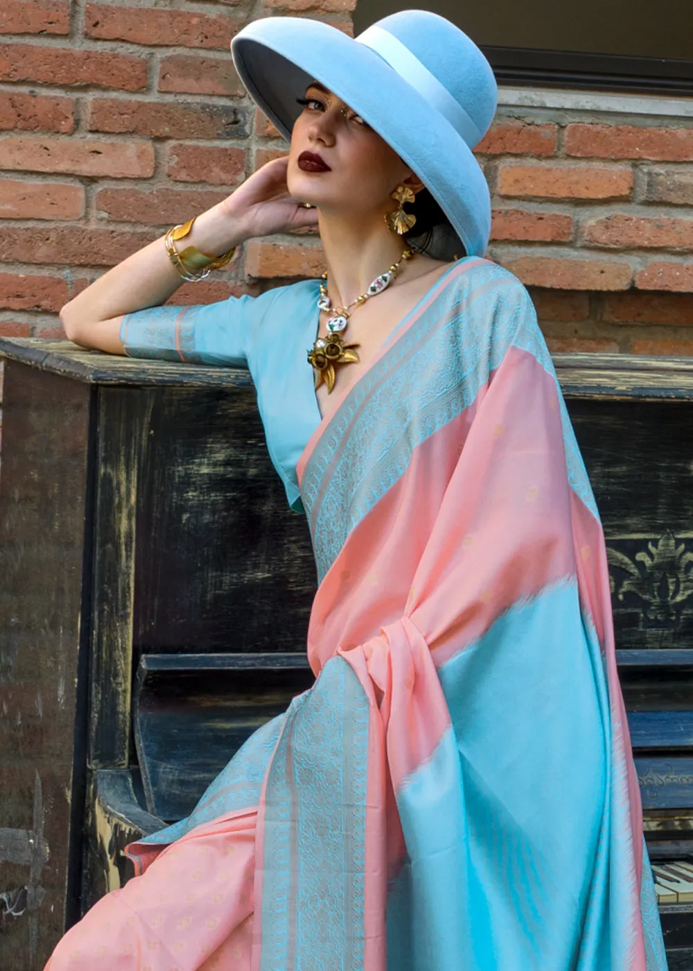 Plum Peach Woven Soft Silk Saree