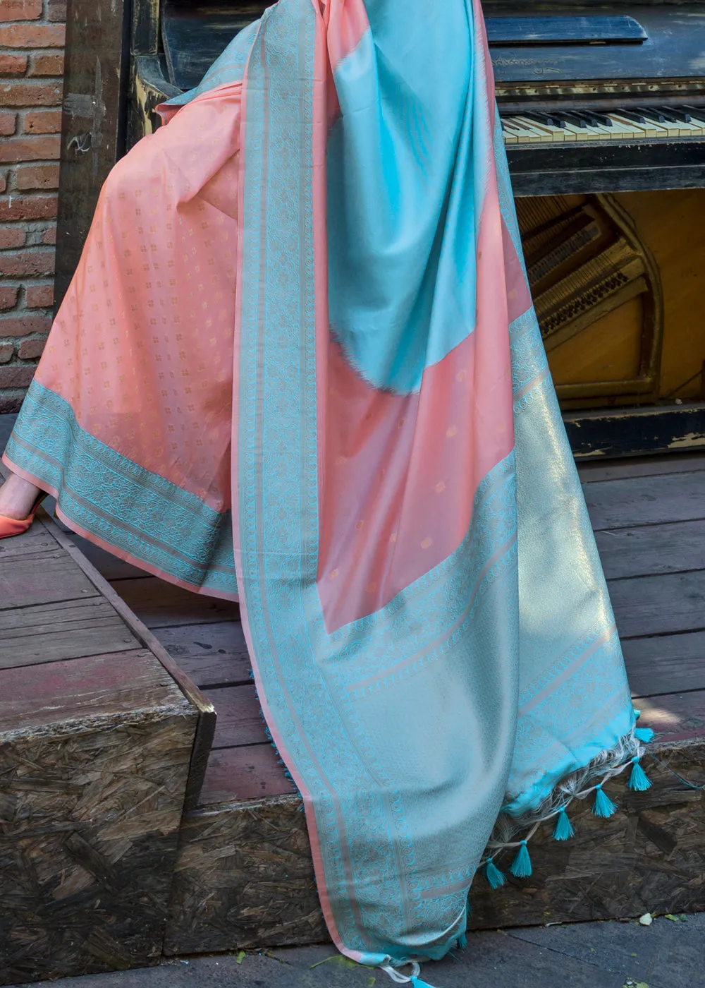 Plum Peach Woven Soft Silk Saree